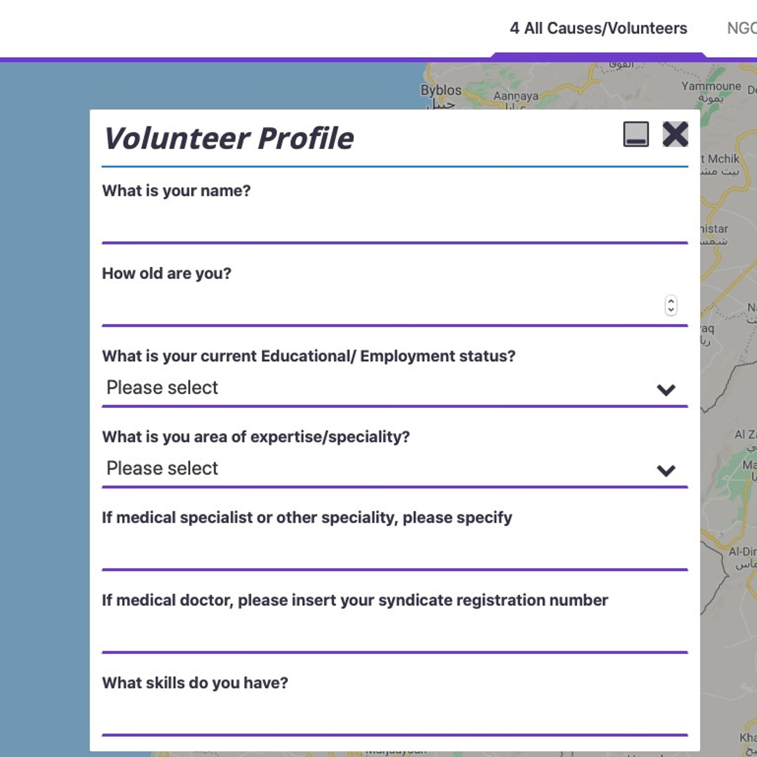 An example of the form people were asked to fill in. 